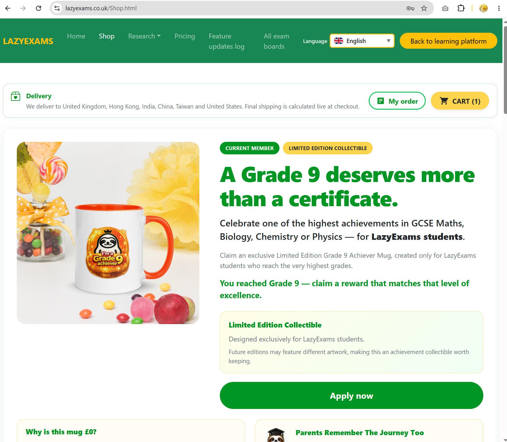 LazyExams shop screenshot